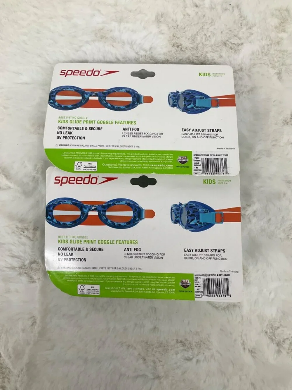Speedo 2pk Swim Goggles Kids age 3-6 - Anti Fog No Leak UV Protection NEW Glide